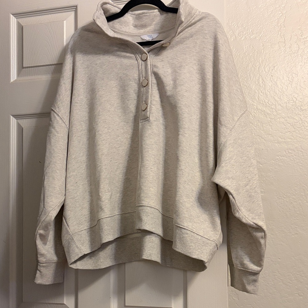 Time and Tru Oatmeal Button-Henley Pullover Sweatshirt